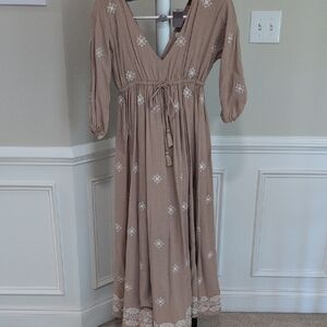 Chic Taupe Embroidered Long Sleeve Dress